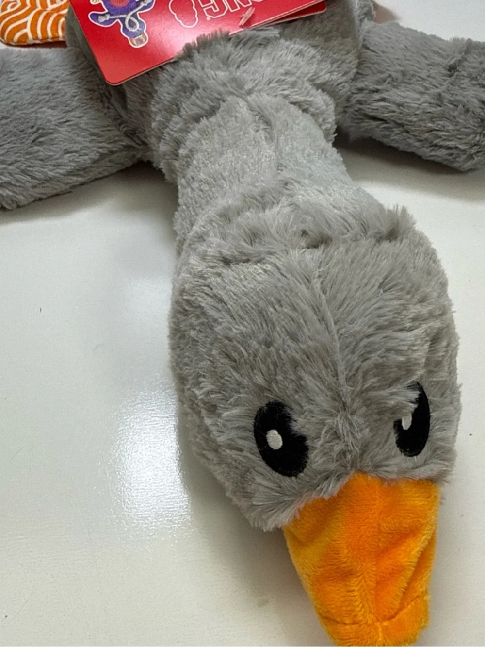 Plush Grey & Orange Duck Bird Toy - Soft Chewable Companion